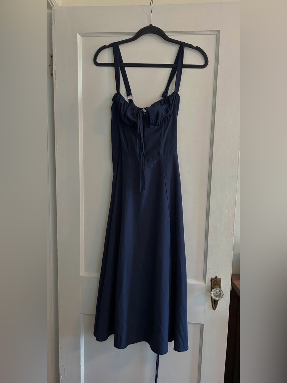 Navy Blue Women's Milkmaid Dress With Courset Back